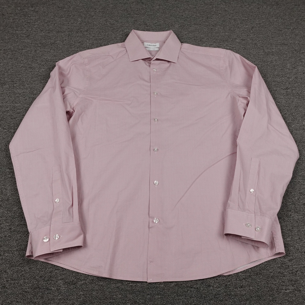 Calvin Klein Shirt Mens Large Pink Geometric Slim Fit Stretch Dress 16.5 34/35